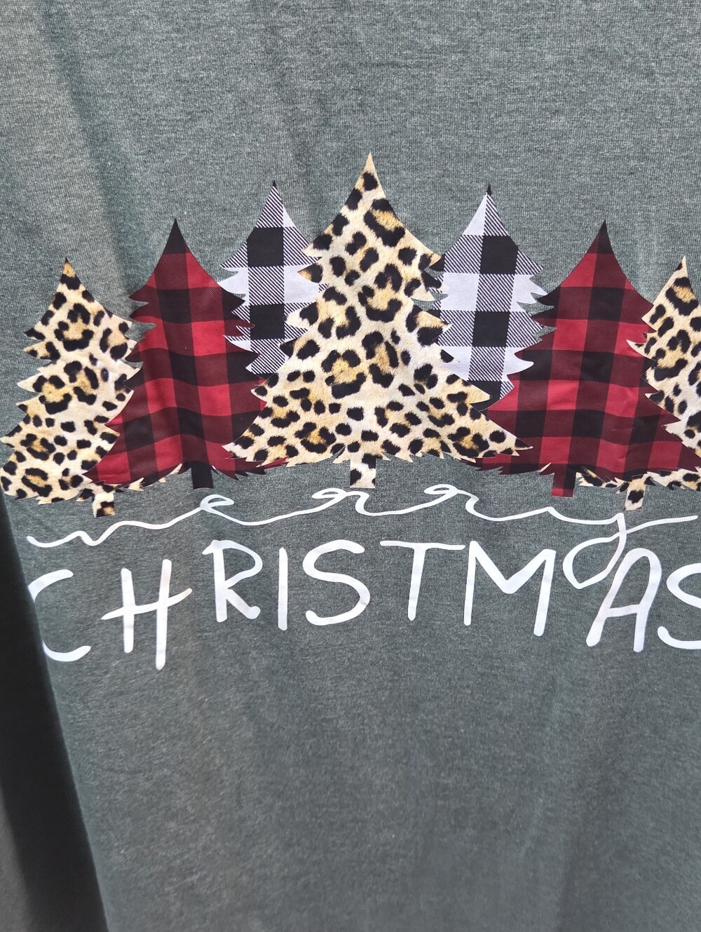 Green V-Neck Christmas Tree Graphic Top - Picture 2 of 5